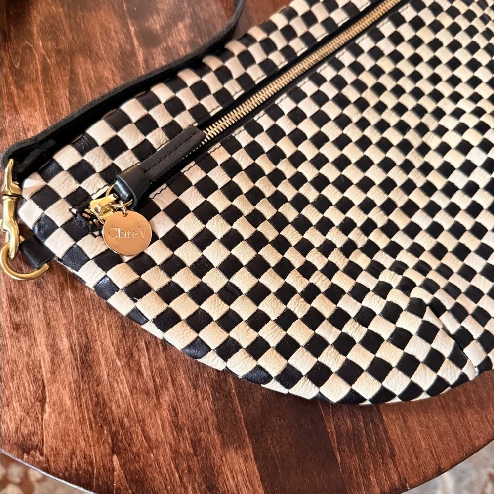 CLARE V Grand Fanny • Black/Cream Woven Checker ♥️ - Picture 2 of 6